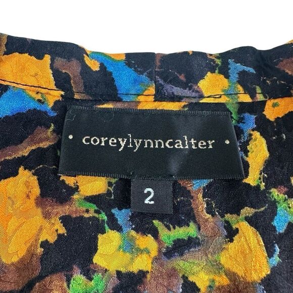 Corey Lynn Calter Dark Floral Silk Neck Tie Popover Career Blouse, Size 2 - Picture 6 of 9
